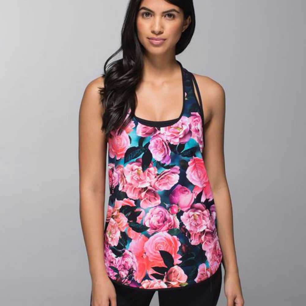 LULULEMON COASTAL.TANK SECRET GARDEN BLACK SIZE SMALL
